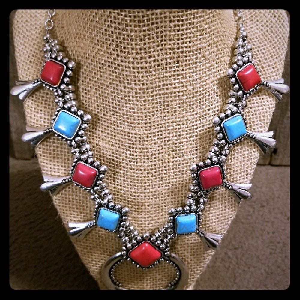 Turquoise and red Necklace earing set